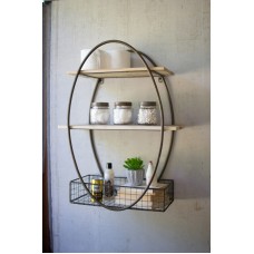 Tall Oval Metal Frame Wall Unit with Recycle Wood Shelves 841628143249  273313710789